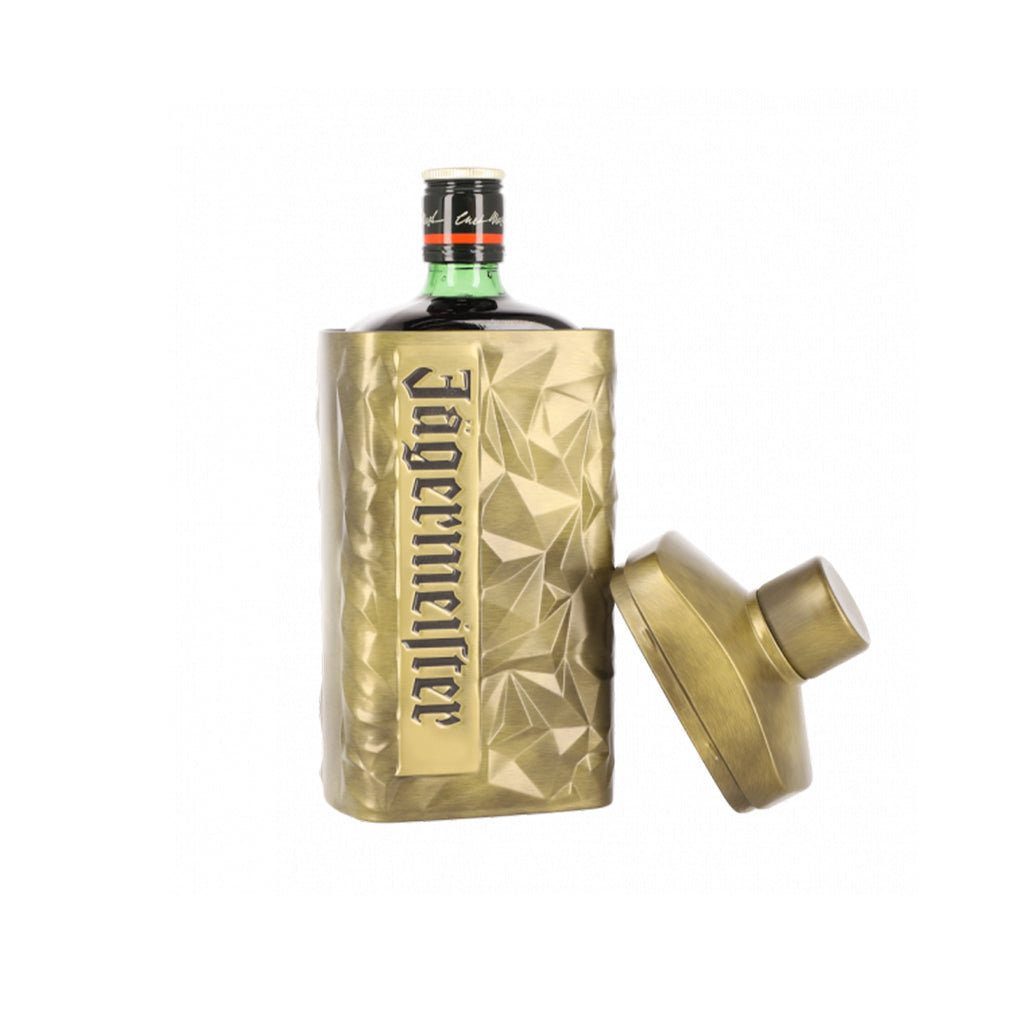 Jägermeister 0,7 Liter Flasche + Polygon-Geschenkbox in Gold